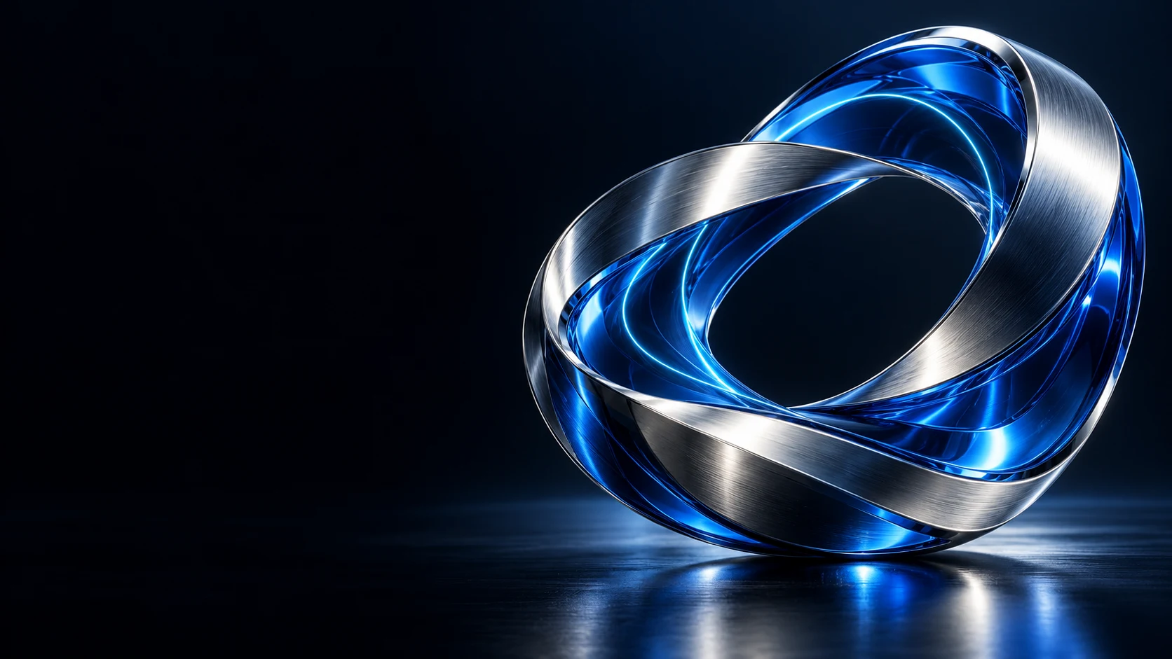 The Project Intelligence silver and electric-blue orbital symbol